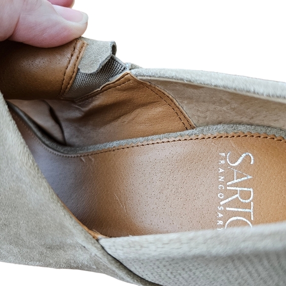 Anthropologie/Franco Sarto Ellison Taupe Suede Open Toe Block Heels Size 10M - Picture 8 of 13